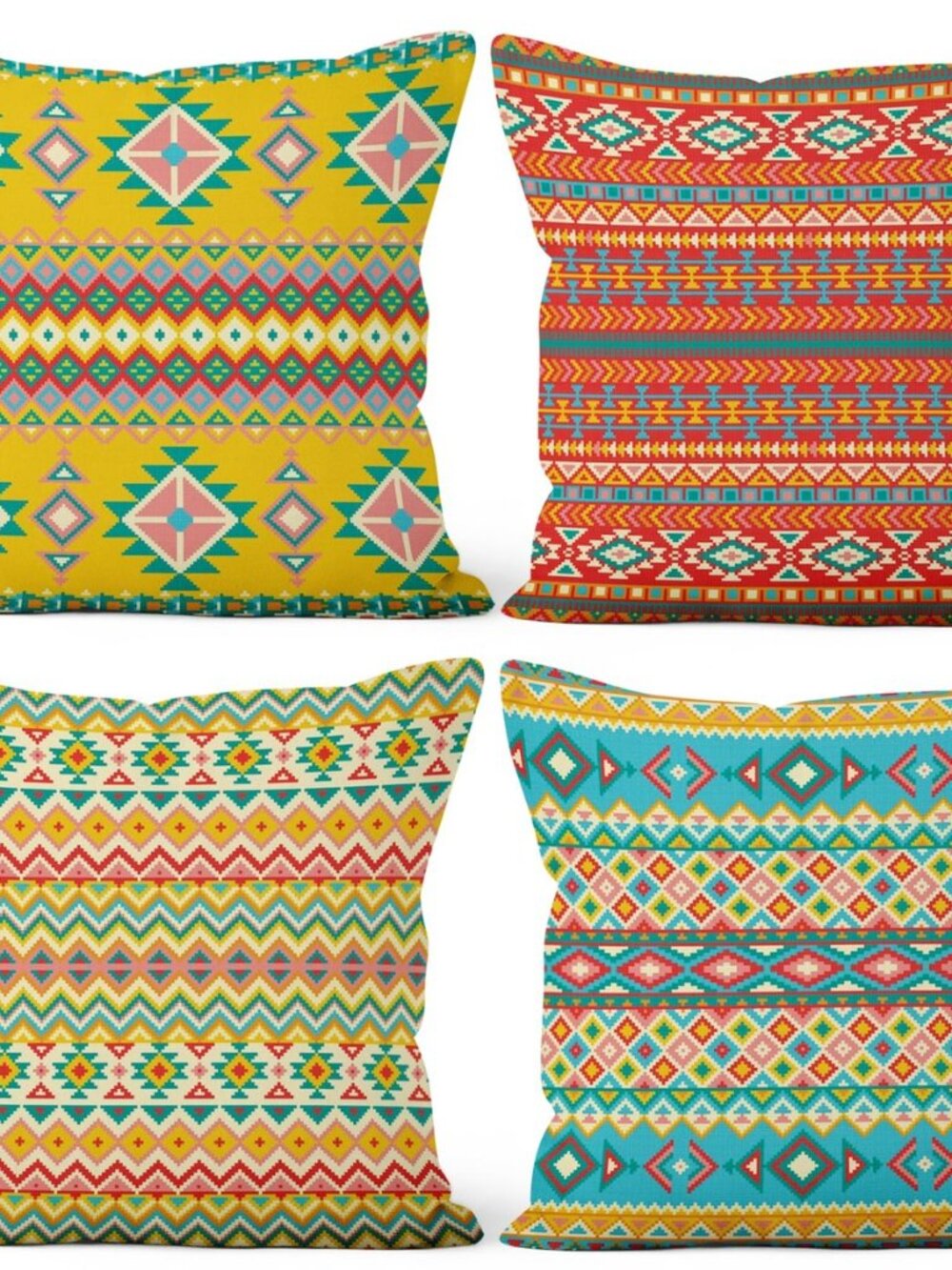 Colorful Bohemian Throw Pillow Covers, Boho Irregular Pattern Decorative Throw